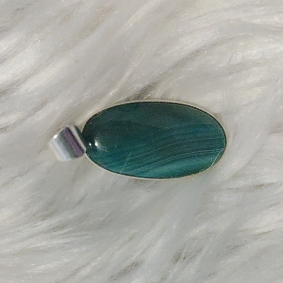 Jewelry - Banded blue agate silver plated stone necklace pendant
